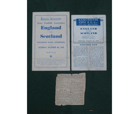 1943 England v. Scotland Football Programme, at Maine Road, dated 16th October 1943 (grubby), together with Army Internationa