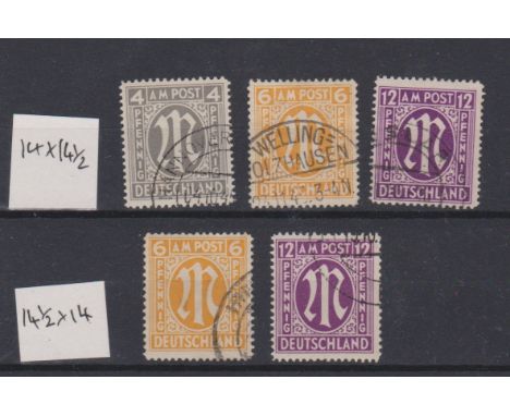Germany - Allied Occupation 1945-46 British/American Zones London Print S.G. A12a 4pf used 14 x 14 1/2perf, A13a 6pf used 14 
