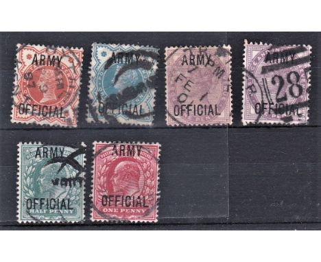 Great Britain Army Officials SG 041, 042 &amp; 043 x2 used and 1902 AG 048-049 used. Cat value £29