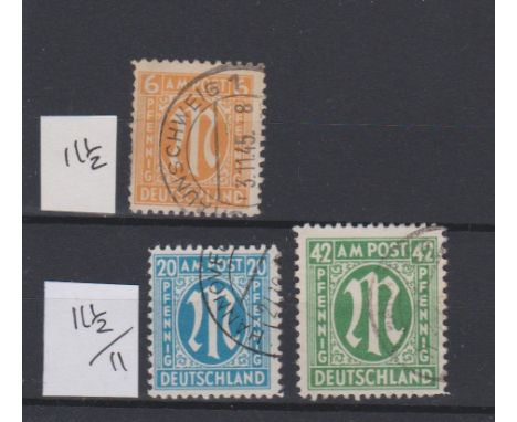 Germany - Allied Occupation 1945-46 British/USA Zines Brunswick print, S.G. A20c used 6pf perf 11 1/2, S.G. A26b used 12pf pe