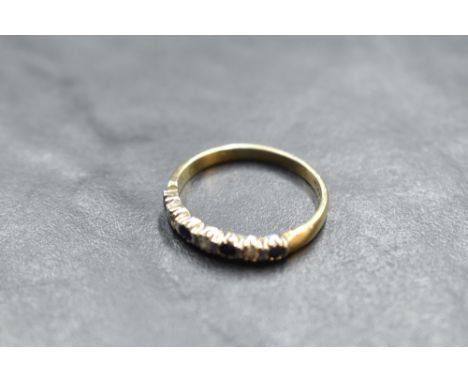 A diamond and sapphire half eternity ring on a 9ct gold loop, size Q &amp; approx 2g