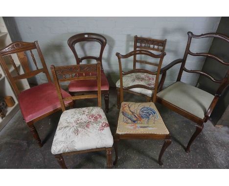 Six Assorted Dining Chairs, To include a Victorian Mahogany Chair, Mahogany Ladder Back Chair etc, (6)
