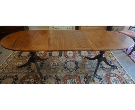 Regency Style Mahogany Twin Pedestal Dining Table, Raised on Brass Animal Paw Sabots with Castors, 75cm high, 170cm long, 236