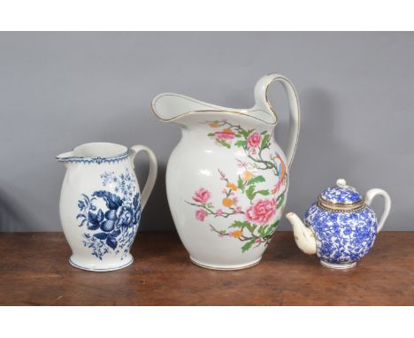 A late 19th century blue and white Coalport teapot,  together with a large printed and painted with Peony and bird design and