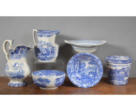 A group of 19th and 20th century blue and white transfer-printed wares,  to include two Spode Italian bowls, a Pratts Native 