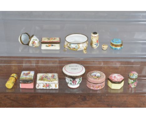 A collection of 18th and 19th century Continental enamel patch boxes,&nbsp; and some later examples, hand-painted with scenes