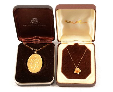 A small collection of gold and costume jewellery, a 9 carat yellow gold 10mm rose design pendant set with a small brilliant c