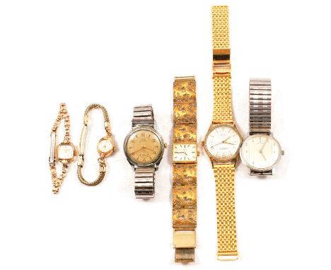 Six vintage rolled gold and stainless steel wristwatches, Winegartens - a gentleman's vintage rolled gold wristwatch, 29mm ci