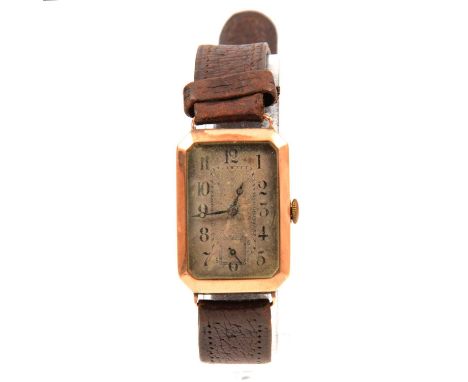 Two gentlemen's wristwatches, a gentleman's 9 carat rose gold wristwatch, 26x17mm rectangular textured dial with Arabic numer