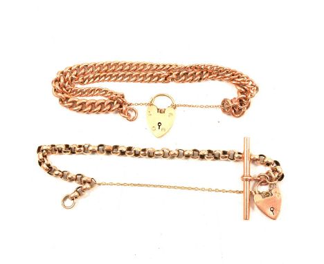 Two vintage yellow metal bracelets, a 9 carat yellow gold two row graduated curb link bracelet (converted from an Albert watc