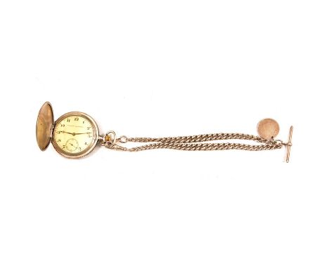 Greenwich Chronometer - a full hunter pocket watch and chain, the off white Arabic dial with subsidiary seconds dial in a whi