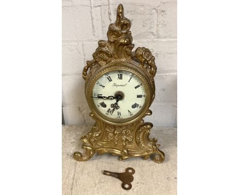 BRASS MANTLE CLOCK WITH CHIMING MECHANISM - WITH KEY