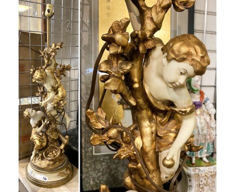 HAND PAINTED CHERUB TABLE LAMP BY MONREAU A/F - 90 CMS (H)