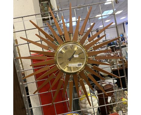 ORIGINAL SUNBURST WALL CLOCK BY ANSTEY &amp; WILSON - CIRCA 1960S IN TEAK