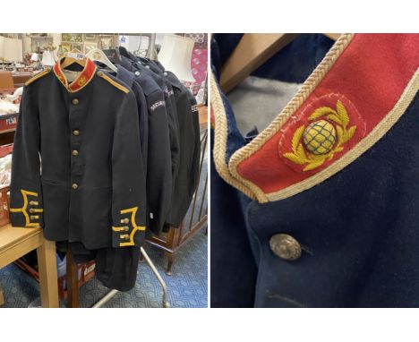 WW1 NAVAL UNIFORM (ROYAL MARINES) SOME DAMAGE WITH EARLY NURSE CAPE (MISSING LINING) WITH 5 VINTAGE SECURITY GUARD UNIFORMS W