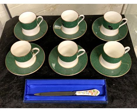 AYNSLEY SET OF 6 COFFEE CANS &amp; SAUCERS ''PRESIDENT'' LETTER OPENER