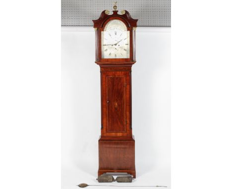 A mahogany longcase clock, the silvered dial with 13 1/2" chapter ring, subsidiary seconds and date dials, inscribed to the a