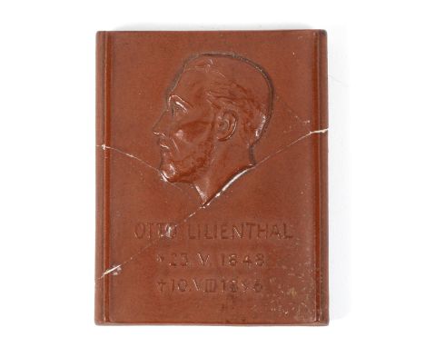 A World War II Meissen Bottger red stoneware commemorative portrait plaque of Otto Lilienthal (23. V. 1848 - 10. VIII 1896) m