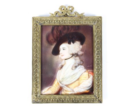 VH Alle,bust length portrait miniature of Mrs Siddons, after Thomas Gainsborough,signed lower right, in gilt-metal frame, 8 c