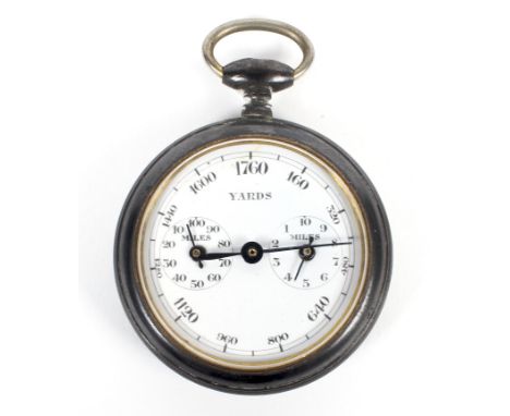 A late 19th-early 20th Century pedometer, white enamel dial, within a metal case, diameter 4.5cm, together with a set of Cart