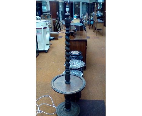 Oak barley twist standard lamp with tier