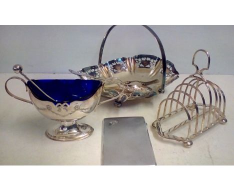 Good group of plated ware to include navette shaped sucrier, six slice toast rack etc 