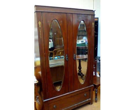Edwardian inlaid mahogany wardrobe with inset bevel edged mirrors 