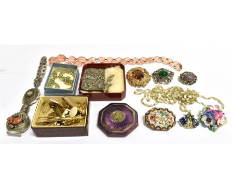 COLLECTION OF VINTAGE COSTUME JEWELLERYTo include some interesting pieces; Italian micro mosaic brooch, silver and marcasite 