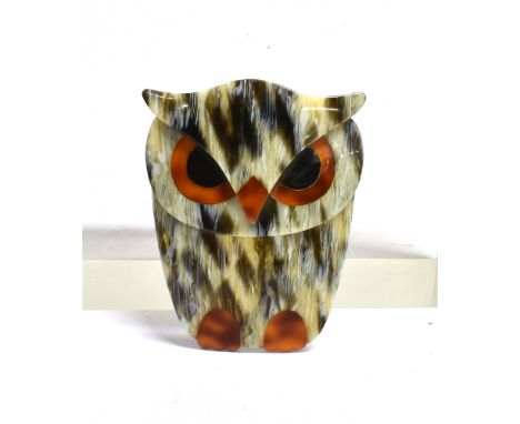 EARLY COLLECTABLE LEA STEIN OWL BROOCH'Buba' the owl brooch, stamped Lea Stein Paris with roller clasp. Approx 6.1cm x 4.7cm.