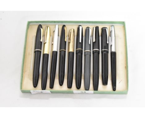 A tray of vintage fountain pens, by Conway Stewart, Platignum, Osmiroid, Sheaffer, and Evergood