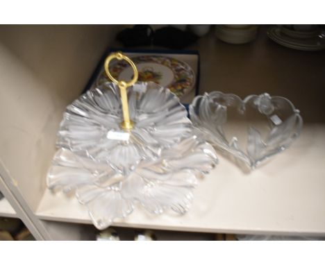 A Royal Worcester 'Fruit Basket' pattern cake plate, with original packaging, sold along with a moulded glass two tier cake s