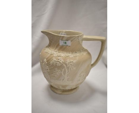 A 20th Century relief moulded ceramic jug, of Classical style, stamped to the underside 'Herculaneum', and measuring 23cm tal