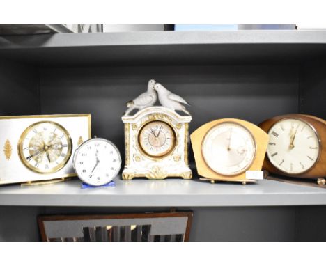 Five vintage 20th Century mantel and alarm clocks, by Bentima, Smiths, Metamec, and to include an Imperial Seto porcelain cas