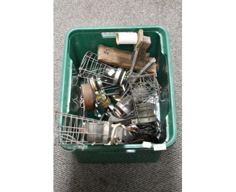 A box of vintage inspection lamps.