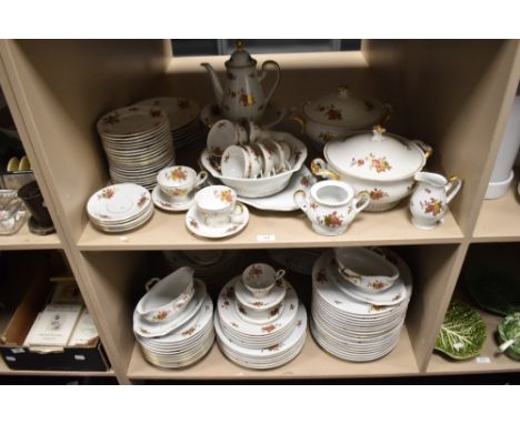 A large collection of vintage Bavarian table ware, having white ground with rose transfer pattern and gilt heightening; compr