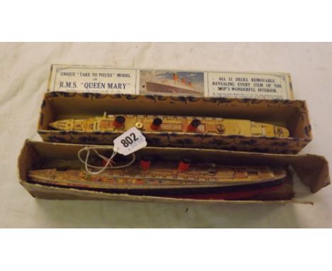 Boxed model of the R.M.S Queen Mary with  removable decks          