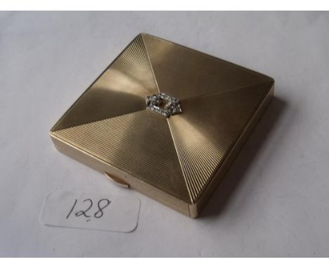GOOD HEAVY ART DECO 9CT BOX  with diamond motif to lid 5.5cm square  full Birmingham hall marks  54g     