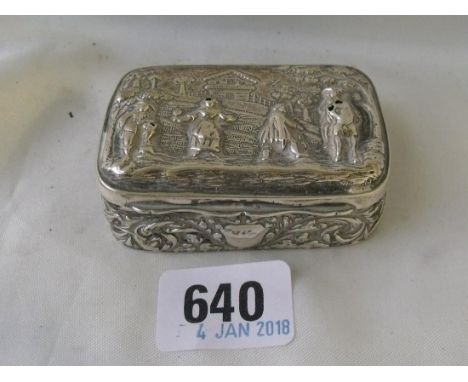Snuff box embossed with figures 2.5” wide  Birm. 1897 30g    