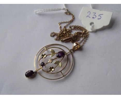 Antique amethyst and gold pendant with  amethyst drop on rose gold chain     