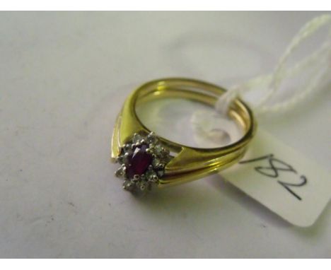 An unusual reversible 18ct gold ruby,  sapphire & diamond cluster ring approx  size 'O' 5.4g  inc       