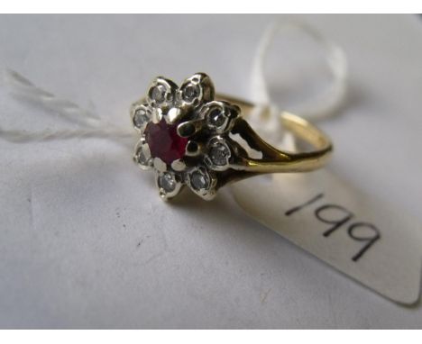 18ct gold ruby & diamond cluster ring  approx size 'L'        