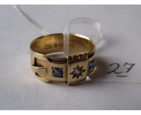 Good sapphire & diamond set 18ct gold  buckle ring 5g  size 'R'      