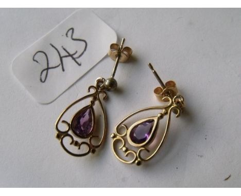 Another similar pair set with amethyst  in 9ct mounts        