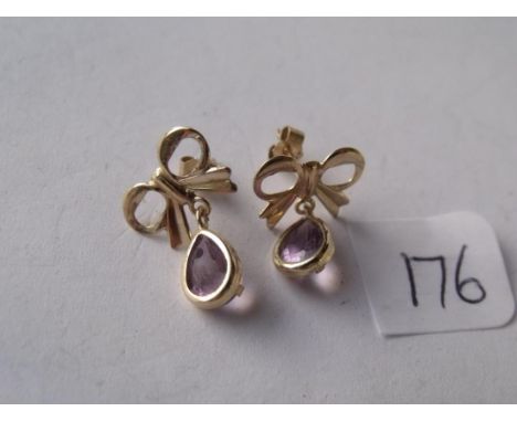 Pair of amethyst drop ear pendants     
