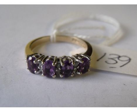 A good quality 9ct amethyst & diamond half  hoop ring approx size 'P'      