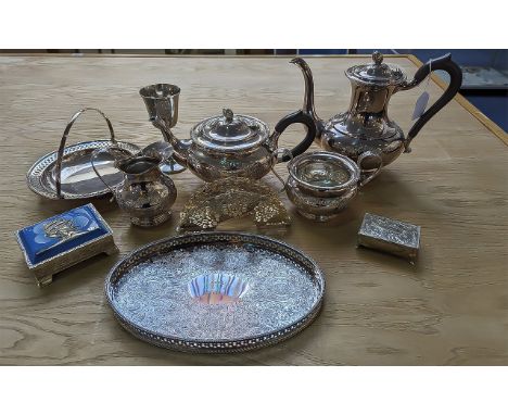 Collection of Silver Plated Items, to include hand chased coffee pot and tea pot with acorn decoration to lids, matching milk