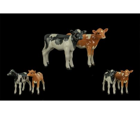 Beswick - Hand Painted Pair of Farm Animal Figures - Two Calf's. Comprises 1/ Guernsey Calf, Model No 1294A, Designer A. Gred