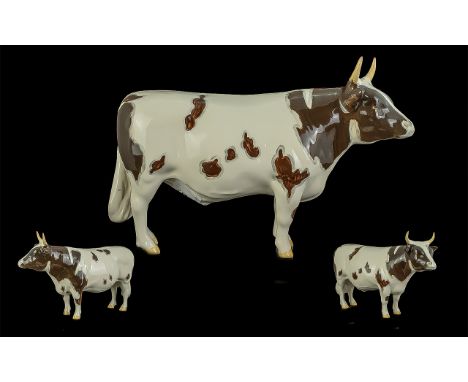 Beswick - Hand Painted Farm Animal Figure ' Ayrshire Bull ' Second Version. CH ' Whitehill Mandate ' Model No 1454B. Designer