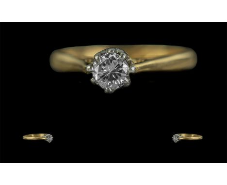 18ct Gold and Platinum Pleasing Quality Single Stone Diamond Set Ring. The Modern Single Stone Round Brilliant Cut Diamond of