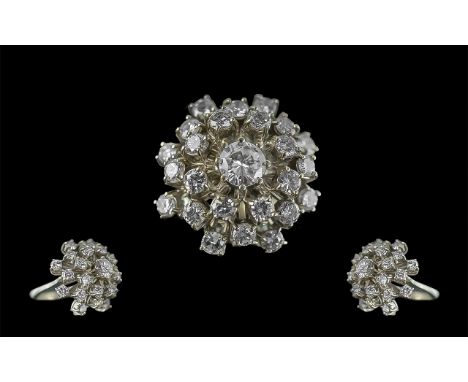 Ladies - Excellent Quality 18ct White Gold Diamond Set Cluster Ring, Flower head Design. Full Hallmark to Interior of Shank. 